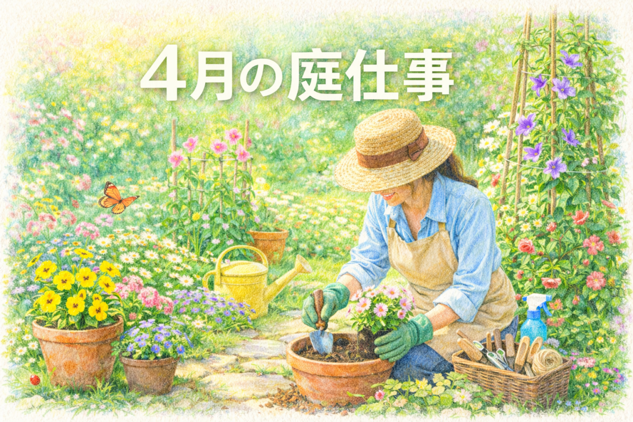 4月の庭仕事の風景画像