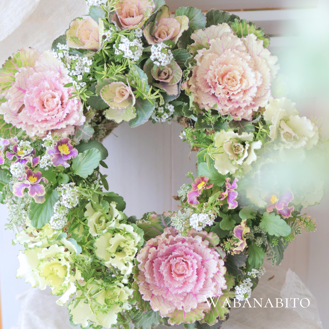 和花人冬のビオラ寄せ植えリース