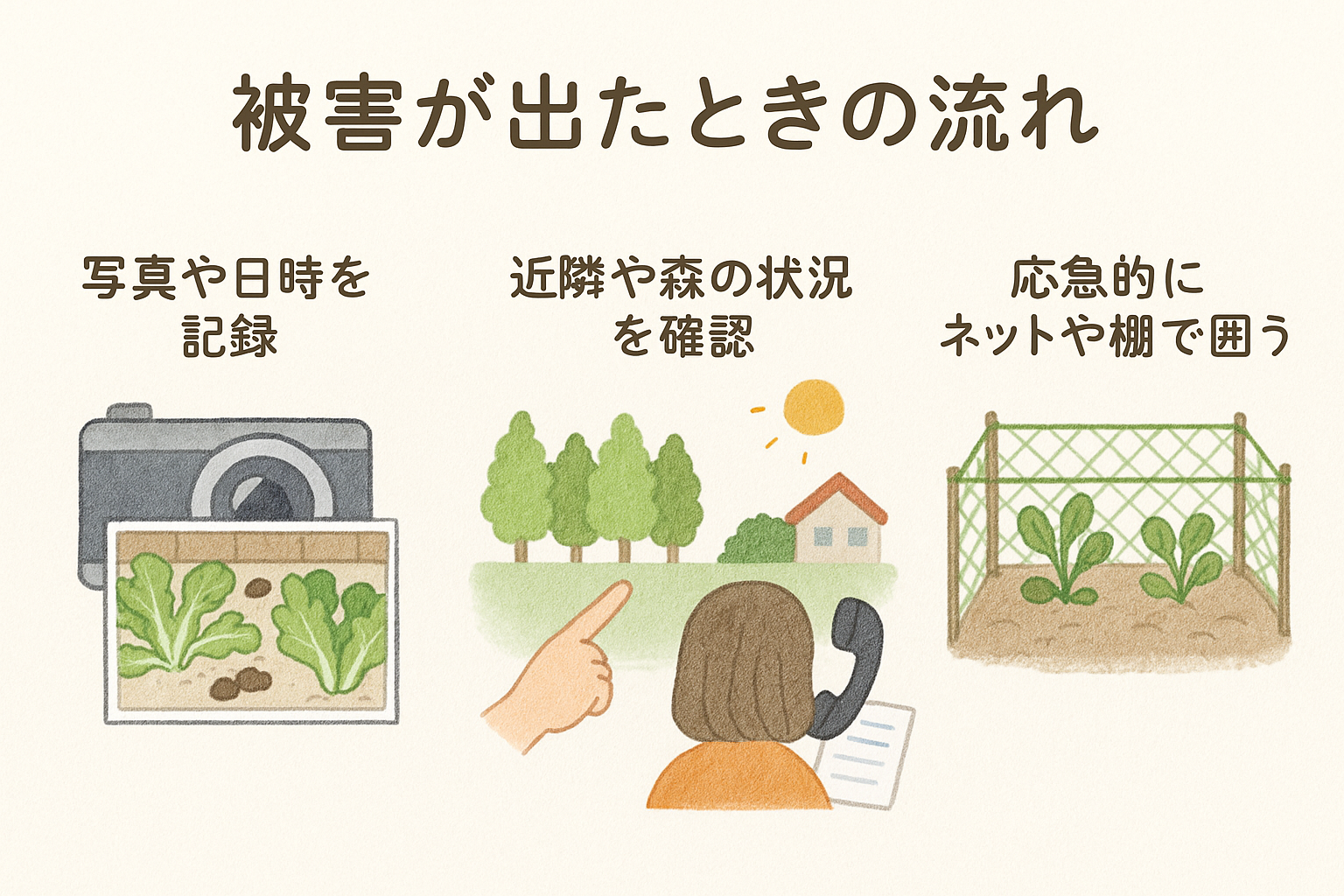キョンの被害が出た時の対処法をイラスト化したもの
