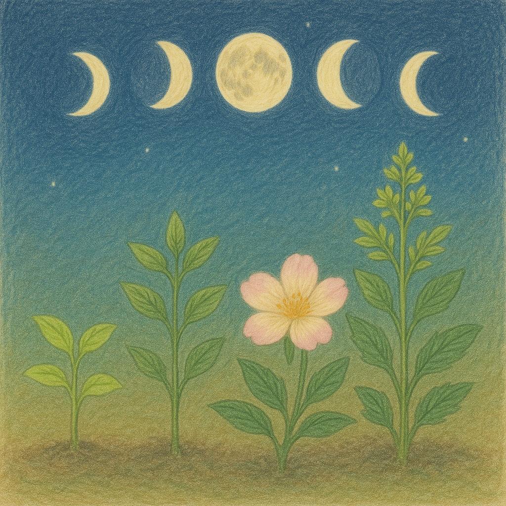 スーパームーンと植物の絵