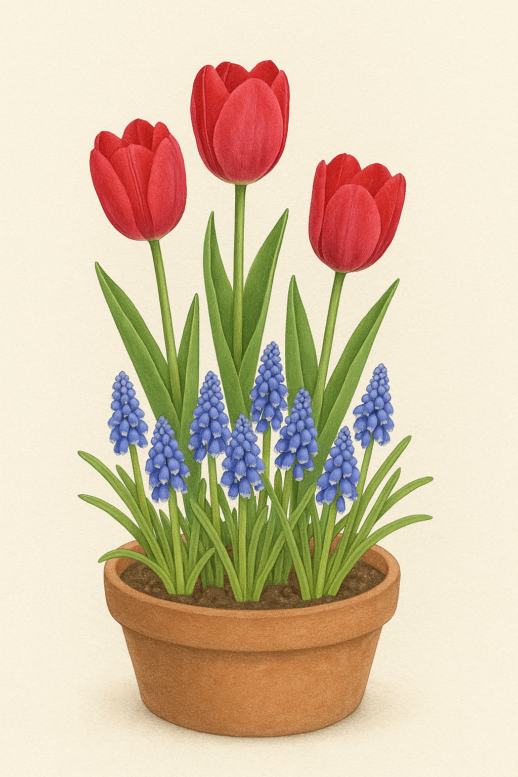 チューリップとムスカリの寄せ植えイラスト